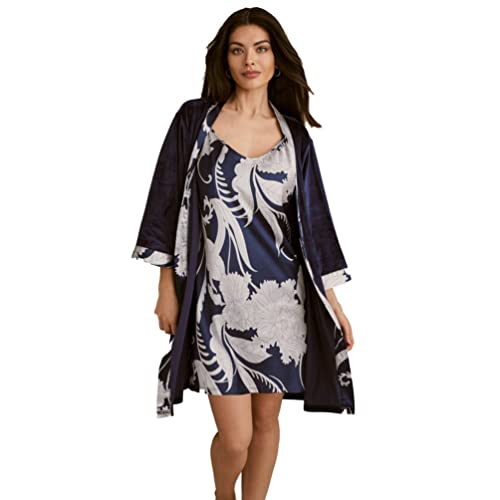Robe femme kimono satin LN4724 le raffinement bleu marine en taille L