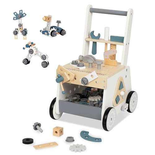 Wooden Baby Push Walker for Toddlers - Multifunctional Montessori Tool Bench Baby Walking Toy with Educational Activities