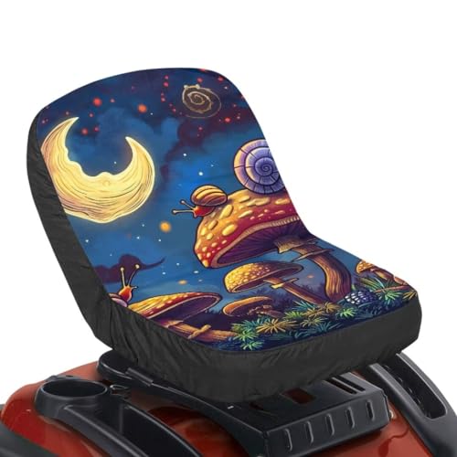 FUIALDOLG Mushroom Moon Print Seat Cover for Riding Lawn Mower with Back Storage Bag Non-Slip Anti-Dirt for Skid Loader Backhoe Dozer Telehandler