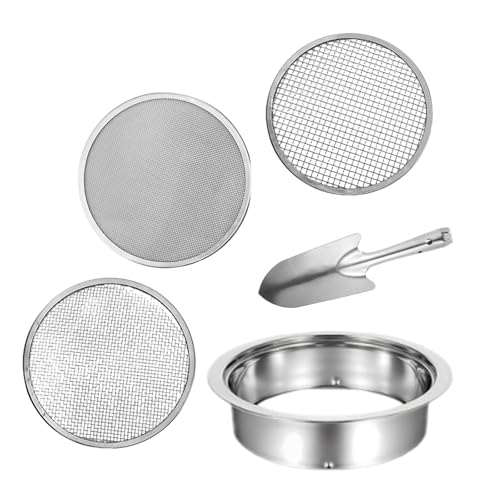 Generic 園芸用ふるい 交換式メッシュスクリーン付き 土壌こし器 頑丈なステンレス鋼製 用土分別 シャベル付属 砂利分け コンポスト作り 多機能 効率的 耐久性 家庭菜園 農作業 庭の手入れに対応, 3メッシュシルバーシャベル