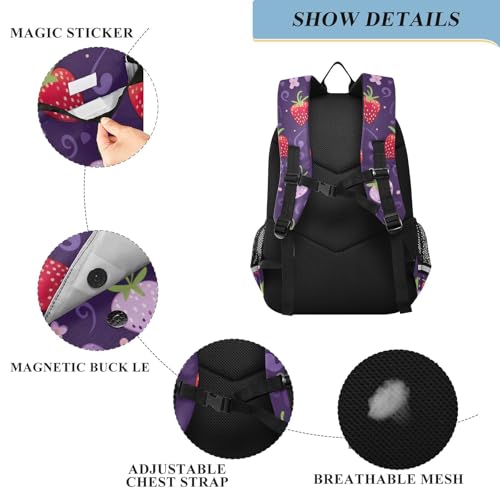 Strawberry Purple Kids Backpack Large Capacity Bookbag with Reflective Schoolbag for Girls and Boys 208522653