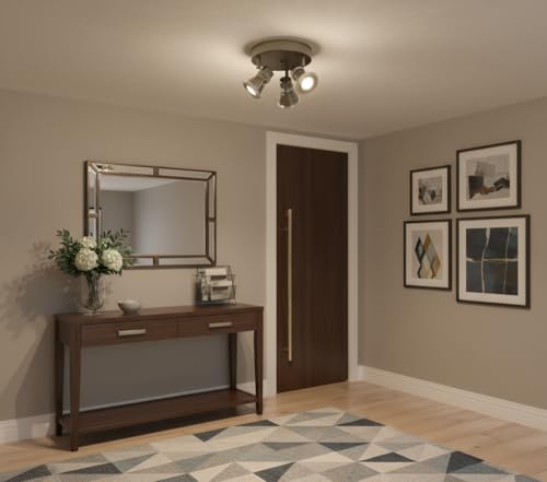 Image of 3-Light Dimmable LED Ceiling Spotlight, Industrial Gunmetal Finish Round Flush Mount Ceiling Light Fixture, Adjustable Heads with Directional Track Lighting (LED Bulbs Included)