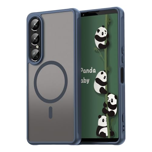 Panda Baby Sony Xperia 1VIIケース 半透明 エクスペリア1VIIカバー 薄型 耐衝撃バンパー マット質感 マグネット搭載 MagSafe対応 (ブルー)