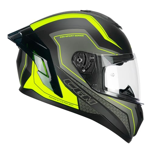 CGM Casco full face, 330G RIOT SPORT Nero Giallo fluo opaco, M (57-58cm)