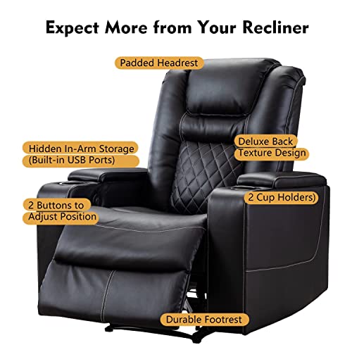 Canmov Electric Recliner Chairs Set Of 3, Power Recliner Chairs With Usb Ports And Cup Holders, Breathable Leather Home Theater Seating With Hidden Arm Storage, Black #TOP5