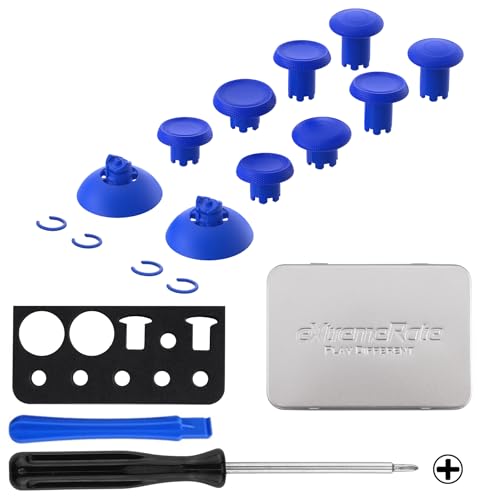 Image of eXtremeRate ThumbsGear V3 Interchangeable Ergonomic Thumbsticks for PS5 Controller, Replacement Analog Thumb Sticks for PS4 Controller - 4 Height Adjustable Convex & Concave Grip Joysticks - Blue