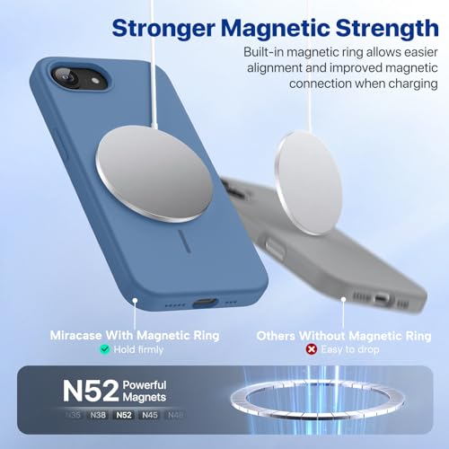 Image of Miracase Magnetic for iPhone 17e Case & iPhone 16e Case, [Soft Anti-Scratch Microfiber Lining], Compatible with MagSafe, Silicone Shockproof Protection Phone Case for iPhone 17e /16e, Glass Blue