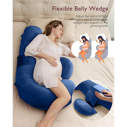 Image of J-Shaped Sleeping Pregnancy Pillow| Removable Velvet Covers| PregnoCare Fibres| Baby Shower Gift, Maternity, Nursing| Full Body Soft-Support Bump, Head, Back, Shoulder, Hips, Legs and Belly (Blue)
