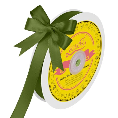 Image of Double Face Moss Green Satin Ribbon 5 /8 inch X 50 Yards Polyester Moss Ribbon for Gift Wrapping Very Suitable for Weddings Party Invitation Decorations and More
