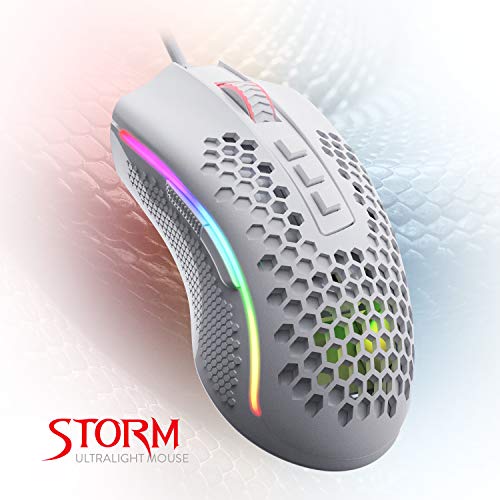 Image of Redragon M808 Storm Lightweight RGB USB Gaming Mouse with 85g Ultralight Honeycomb Shell, 12400 DPI Optical Sensor, 7 Programmable Buttons, Precise Registration, Super-Lite Cable (White)