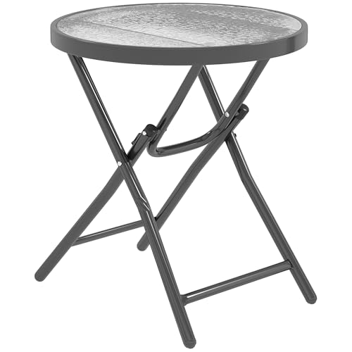 Outsunny Table Basse Ronde Bistro de Jardin Ø 60 x 50H cm Pliable métal Noir Plateau Verre trempé