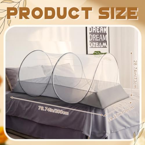 Image of Large Pop up Mosquito Net for Camping Portable Foldable Mosquito Tent Bug Net Bed Travel Patio Outdoor 78 x 39 x 28 Inch Bug Netting Mesh Tent Canopy for Adults Bedroom, White