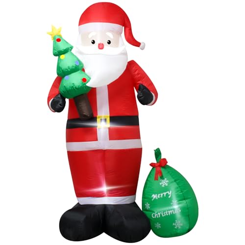 8ft Santa Claus Inflatable Outdoor Decoration, Christmas Blow Up Yard Decor with Gift Bag & Christmas Tree, Waterproof Holiday Inflatables for Front Lawn, Xmas Clearance Gift (Easy Setup & LED Lights)
