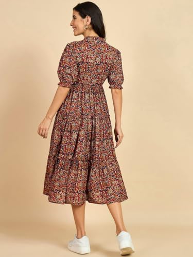 Image of PRESHA Women's Fit and Flare Pure Cotton Long Maxi Dress (SP-24 Maroon)