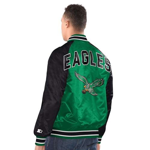 STARTER Men's Kelly Green/Black Philadelphia Eagles Inductee Raglan Full-Snap Varsity Jacket