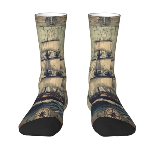 Glilade Calcetines deportivos divertidos y acogedores para hombre, calcetines deportivos suaves para mujer, calcetines casuales para regalo (barco de mapa náutico vintage)