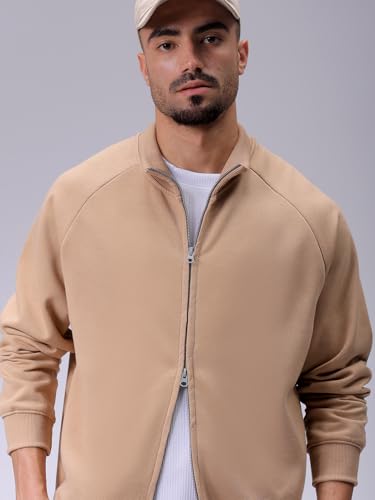 Image of The Indian Garage Co Men Relaxed Fit Solid High Neck Front Open High Neck Sweatshirt