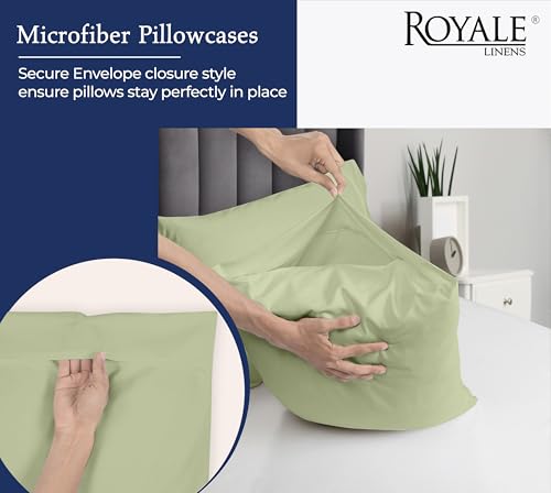 Image of Royale Linens King Pillowcase Set of 2 - Bed Pillow Cover - 20 inch x 40 inch -Sage Green Pillowcases - 1800 Brushed Microfiber, Wrinkle & Fade Resistant - Soft & Cozy- King Size Pillow Case (Sage)