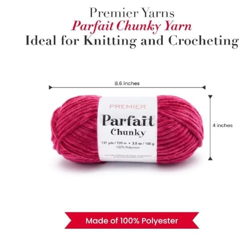 Image of Premier Yarns Parfait Chunky Chenille Yarn 3.5 Oz 6 Super Bulky Weight 3 Pack Bundle with Bella's Stitch Place Holders (Very Berry)
