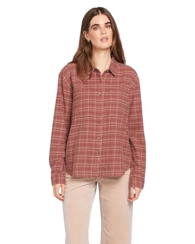Camisa de botón Volcom mujer: blusa estilo leñador a cuadros con cuello