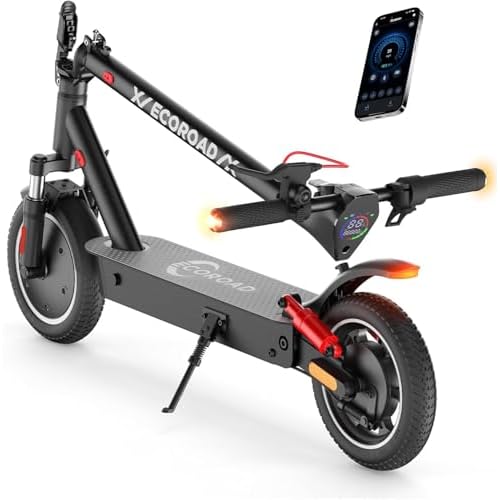 ECOROAD EC9/10 Electric Scooter for Adults, 500/750W Motor & 21/25 MPH & 25/32 Miles Long Range, 10" Tires with Dual Suspension, Foldable Commuting E Scooter with App Control 500W-25Miles-21