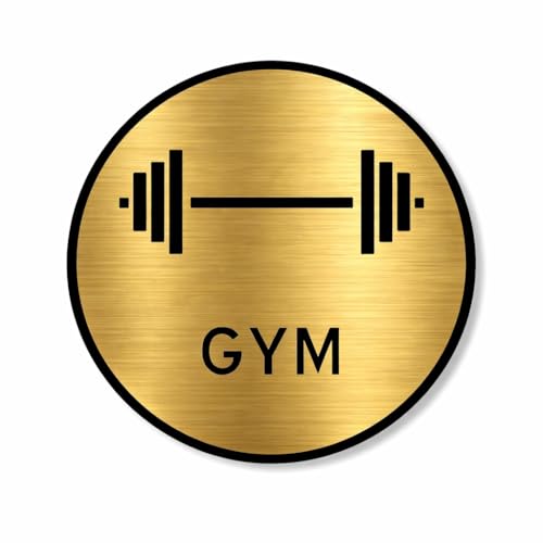 Image of Premium Brush Gold Finish Acrylic Gym Sign Easy to Mount Double Side Tape 5.8 Inch Signage Self-Adhesive for Clubhouse Gym Resort Hotel Fitness House Society