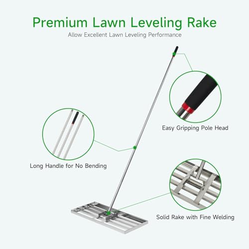 BOBVB Lawn Leveling Rake Golf Garden Grass Level, 30'' x 10"(75 * 25cm), 78''/200cm Extra Long Handle, Heavy-Duty Stainless Steel Lawn Leveling Tool for Lawn, Soil, Sand, Ideal for Yard, Garden - Image 4
