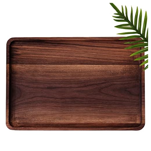 Rustic Walnut Wood Serving Tray,13"x9" Rectangle Platter Tea Tray Coffee Table Tray,Kitchen Tableware Decor Decorative Wood Dessert Cup Tray,Wood Vanity Tray for Jewelry (Rectangle)