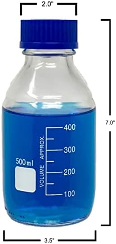 500ml Glass Media Storage Bottles with GL45 Screw Cap, Round, Borosilicate Glass, Heavy Duty, Karter Scirentific (Pack of 2)