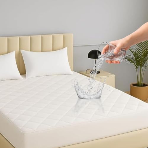 Image of TAG 24 Waterproof Cotton Quilted Mattress Protector Twin Size Bed Breathable Hypoallergenic Noiseless Ultra Soft Fitted Cover 72x72 inch (72x72 inch | 6x6 ft, White)