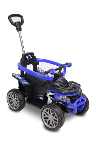 TOYZ – Voiture Electrique Enfants –Porteur Bebe - Type Quad avec Barre de Poussée, Sons, Lumières, Siège en Similicuir, Roues en Mousse EVA – Jouet...