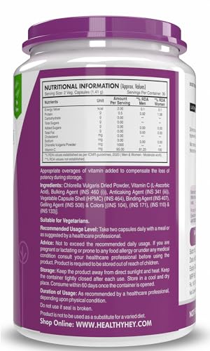 Image of HealthyHey Nutrition Chlorella Vulgaris - 1065mg per serving - 60 Vegetable Capsules