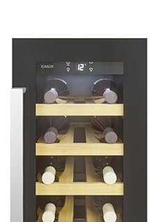 Candy DiVino Cantinetta Vino da Incasso, 20 Bottiglie, 1 Zona, con Vetro Anti-UV e Filtro ai Carboni Attivi, 6 Ripiani in Legno, Luce LED Interna, Classe F, 29,5 x 57,5 x 81,3 cm, Nera - CCVB 30/1