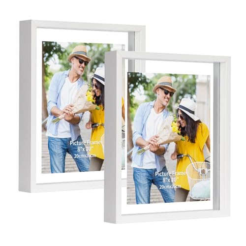 EXYGLO Juego de 2 Marcos de Fotos 20x25 cm Flotantes, Marco de Fotos Doble Cristal, Marco Doble Care para Colgar en la Pared...
