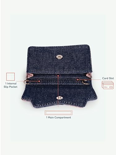 Image of ZOUK Tovi Mini Bag Wallet | Stylish Vegan Denim Crossbody Wallet for Women with Card Slots & Water-Resistant Lining | Handcrafted Small Sling Bag with Silver Chain Strap | Ladakh Impasto