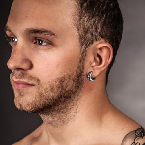 Vintage Skull Hoop Huggie Earrings for Men, Stainless Steel Punk Skeleton Biker Earrings2