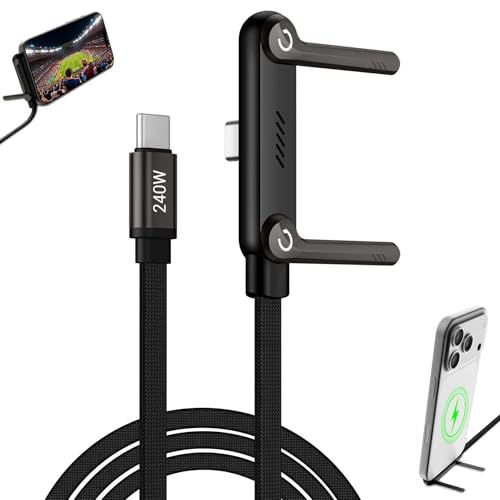 Image of Invisible Holder Charger Cable, 240W PD Fast Charging Cable for Desk, USB-C to USB-C Cable 4.9 FT with 360 Adjustable Metal Stand, 2 in 1 Holder Charger for Gaming, Office, Home, 1 pack