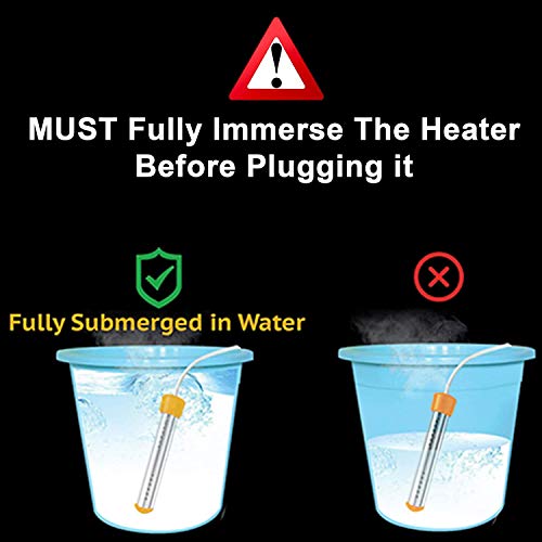 SLASHCOOL Immersion Heater | Submersible Water Heating with Stainless-Steel Guard and Thermostat | Heats 5 Gallons of Water in Minutes | Great for Bathtub,Inflatable Pool - FULLY IMMERSED WHILE USING