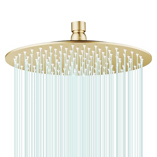 All Metal Rain Shower Head - Heavy Duty Stainless Steel, Easy Install, High Water Flow, Ultra-Thin Modern Design for Bathroom (F-Brushed Gold, 10)