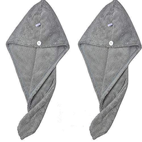 Sunland Microfiber Hair Drying Towel Super-Absorbent Hair Wrap Turban for Long Hair Soft and Lightweight Head Towel Light Grey 2Pack