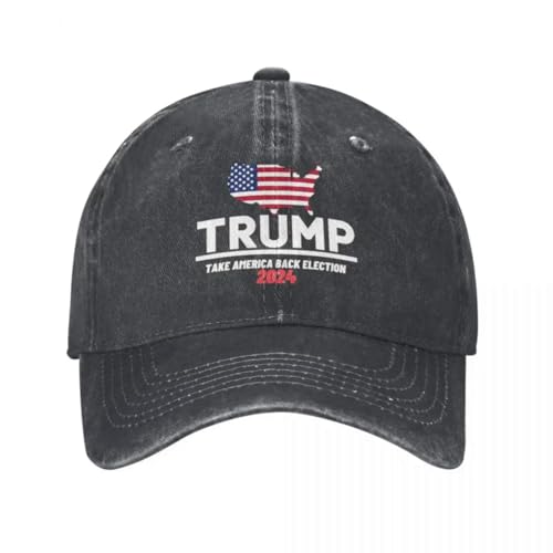 OAAJKOAM Trump 2024 Take America Back Election Cappellini da Baseball Attivi Cappellino in Denim Consumato Cappello Vintage Outdoor Golf Regolabile Copricapo