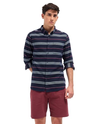 Image of THE BEAR HOUSE Men's Cotton Striped Slim Fit Casual Shirt