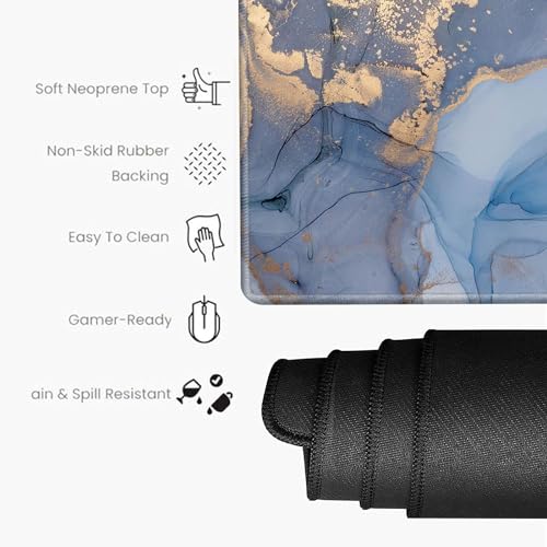 Image of 48 x 24 inch Mouse Pad Gaming Mousepad XXXXL Desk Mat Extra Large Desk Pad Giant Computer Mat Blue Marble 48 Inch Mouse Matt for Desktop Office Protector
