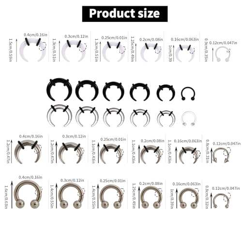30pcs Septum Rings Kit, 6G-16G Acrylic and Stainless Steel Septum Stretching Jewelry Kit Including Horseshoe Nails & Tooth Tip Nails Pincher Rings for Women Men Decorations (4 Colors)2