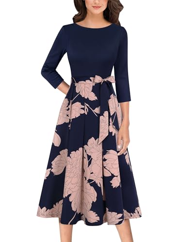 Image of VFSHOW Womens Work Business Casual Church Pockets Belted A-Line Midi Dress