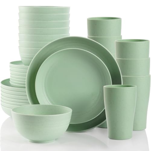 Gudvilla Camping Plates Cups and Bowls Set Green Reusable Microwave Safe...