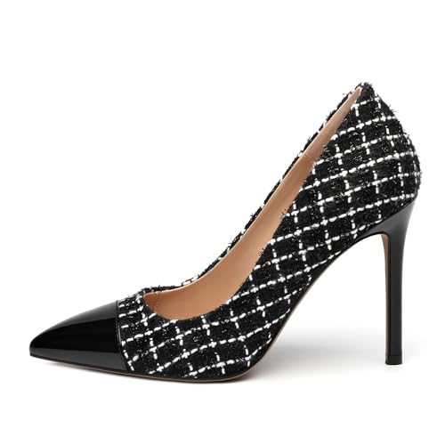 Women's Pumps Closed Pointed Toe High Heels 3.5 Inch Stiletto Heels Slip On Patent Pumps Wedding Office Dressy Shoes2