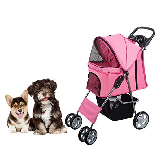 Dawoo Cochecito para Perro o Gato 4 Ruedas, Color Rosa