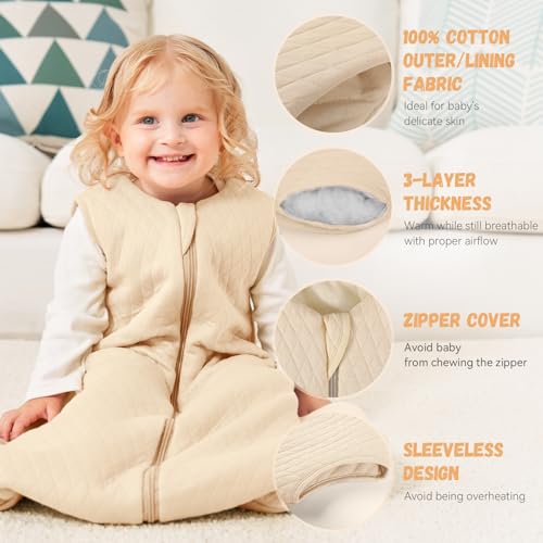 Image of Yoofoss Baby Wearable Blanket TOG 2.5 Winter Sleep Sack 18-24 Months, 100% Organic Cotton Toddler Sleeping Sack with 2-Way Zipper Warm Quilted Sleep Sack