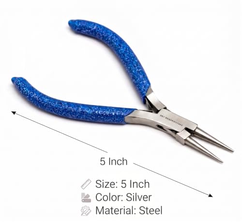 Image of Beadsnfashion Steel Jewellery Making Round Nose Plier (5 Inch) - Professional Stainless Steel Jewellery Making Tool with Blue Grips Handle for Jump Rings & Eye Pins and Detailed Craft Work